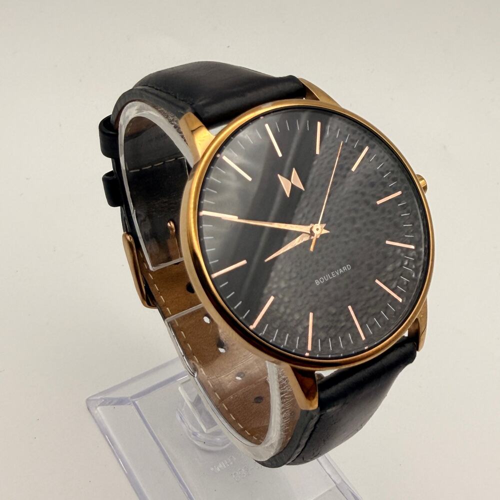 MVMT Boulevard Santa Monica Rose Gold Black Watch Working New Battery